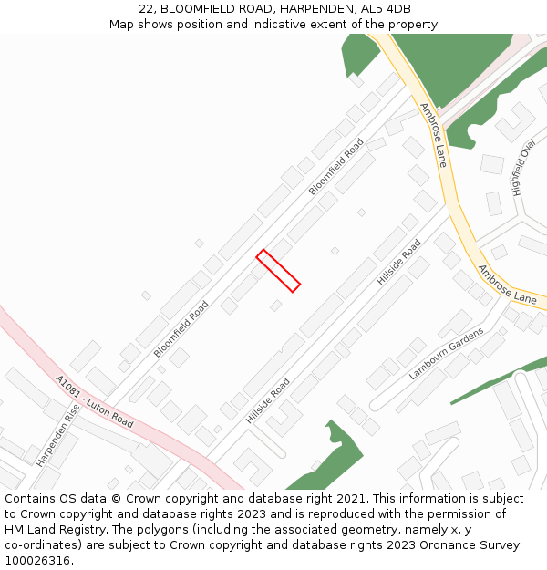 22, BLOOMFIELD ROAD, HARPENDEN, AL5 4DB: Location map and indicative extent of plot