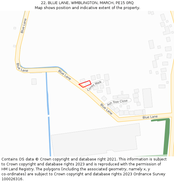 22, BLUE LANE, WIMBLINGTON, MARCH, PE15 0RQ: Location map and indicative extent of plot