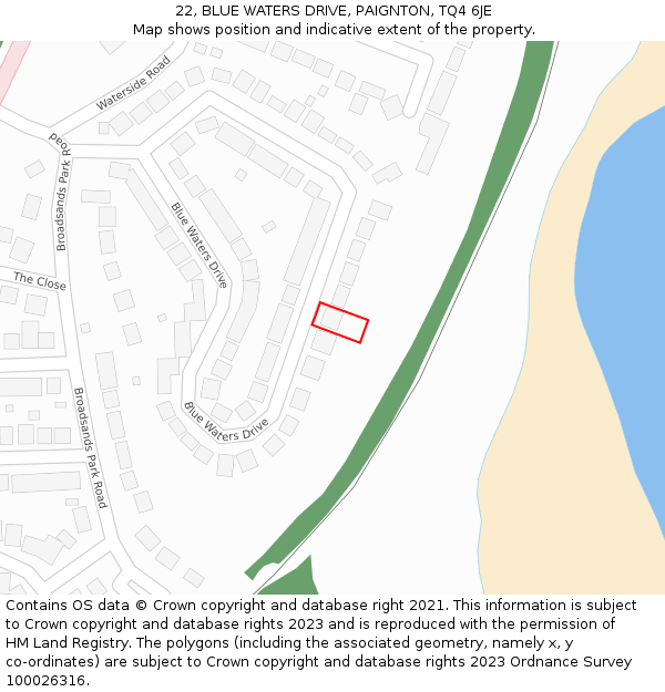 22, BLUE WATERS DRIVE, PAIGNTON, TQ4 6JE: Location map and indicative extent of plot