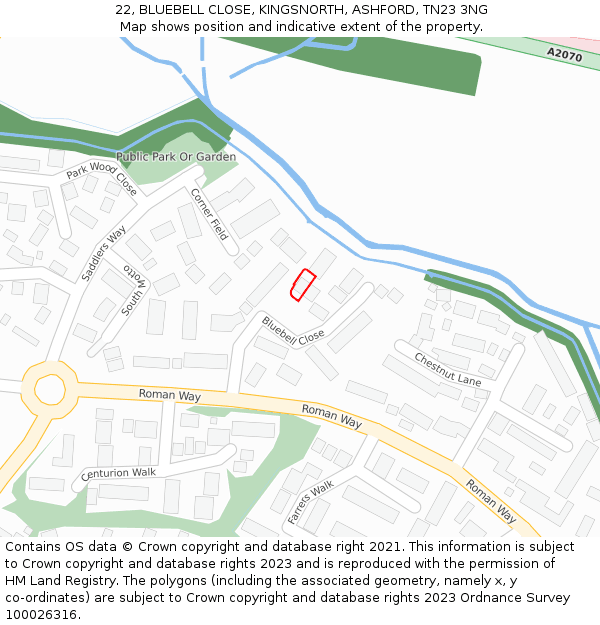 22, BLUEBELL CLOSE, KINGSNORTH, ASHFORD, TN23 3NG: Location map and indicative extent of plot