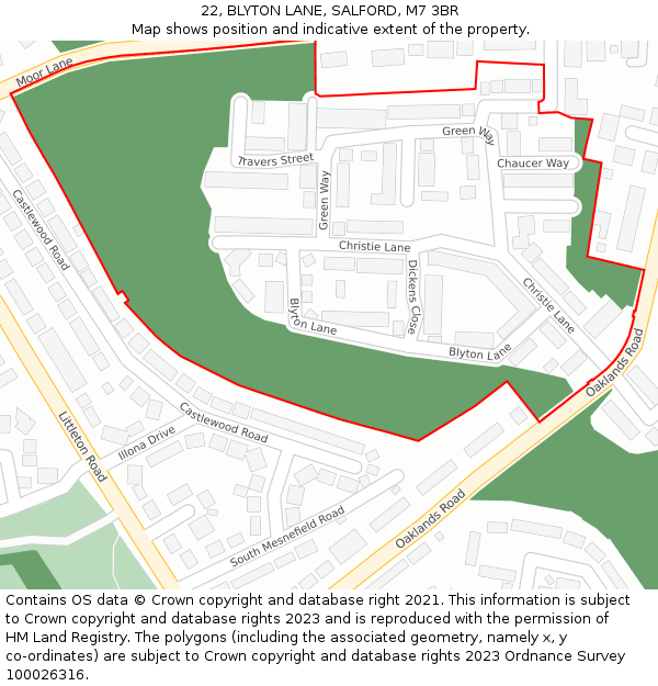 22, BLYTON LANE, SALFORD, M7 3BR: Location map and indicative extent of plot