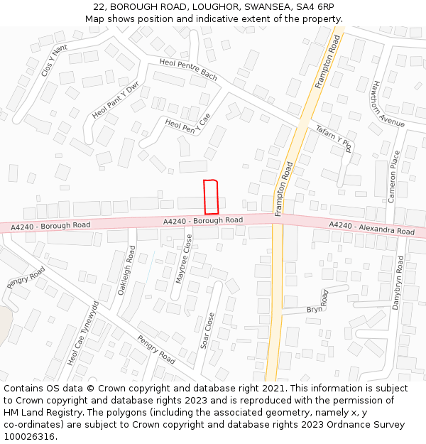 22, BOROUGH ROAD, LOUGHOR, SWANSEA, SA4 6RP: Location map and indicative extent of plot