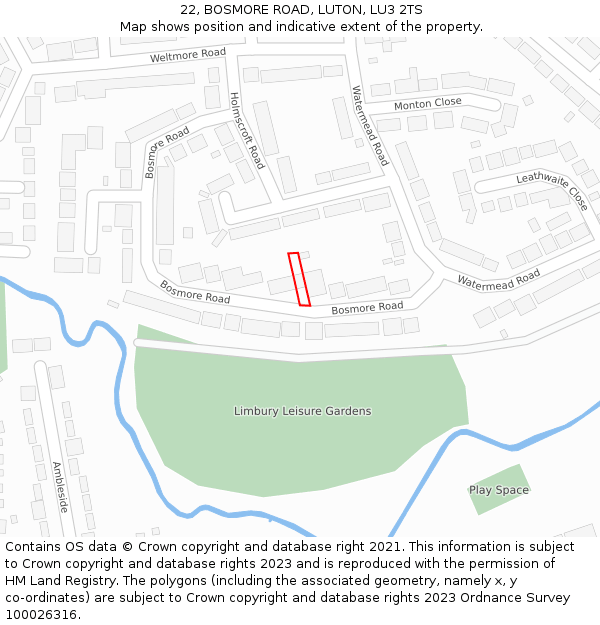 22, BOSMORE ROAD, LUTON, LU3 2TS: Location map and indicative extent of plot