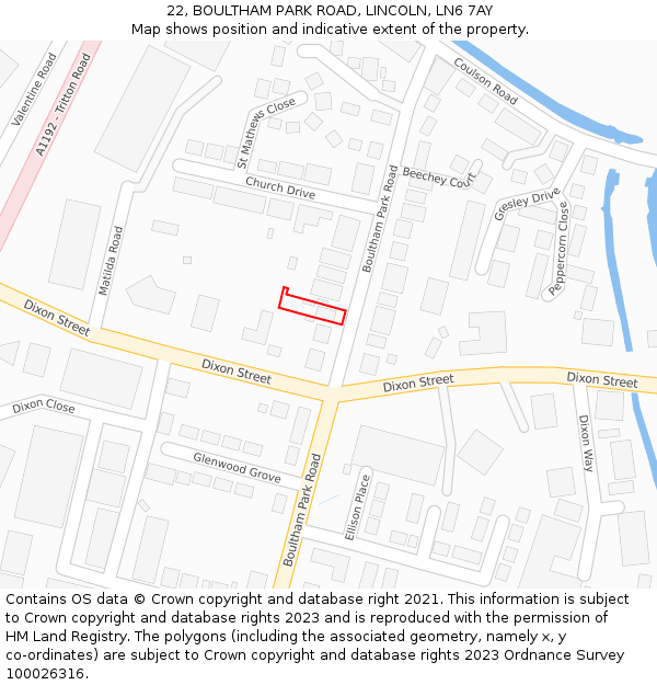 22, BOULTHAM PARK ROAD, LINCOLN, LN6 7AY: Location map and indicative extent of plot