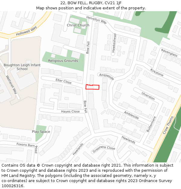 22, BOW FELL, RUGBY, CV21 1JF: Location map and indicative extent of plot