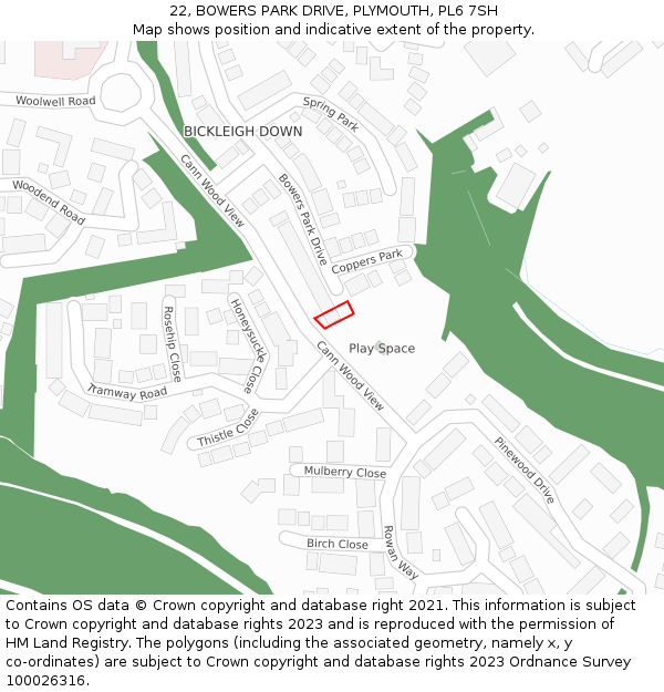 22, BOWERS PARK DRIVE, PLYMOUTH, PL6 7SH: Location map and indicative extent of plot