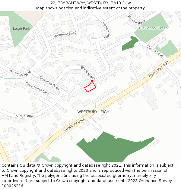 22, BRABANT WAY, WESTBURY, BA13 3UW: Location map and indicative extent of plot