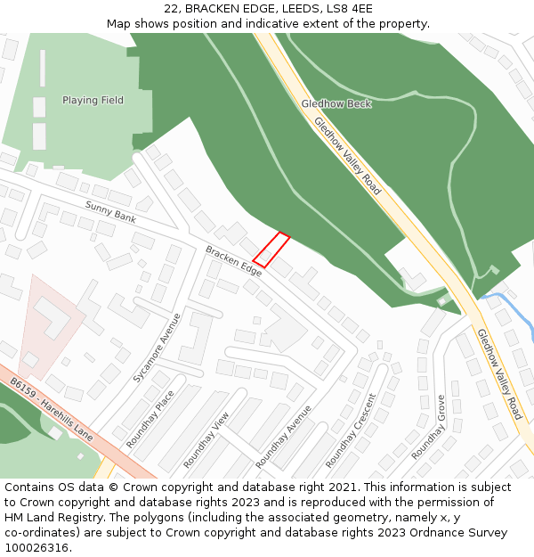 22, BRACKEN EDGE, LEEDS, LS8 4EE: Location map and indicative extent of plot