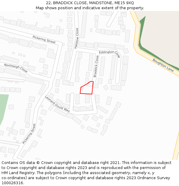 22, BRADDICK CLOSE, MAIDSTONE, ME15 9XQ: Location map and indicative extent of plot