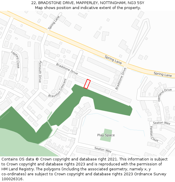 22, BRADSTONE DRIVE, MAPPERLEY, NOTTINGHAM, NG3 5SY: Location map and indicative extent of plot