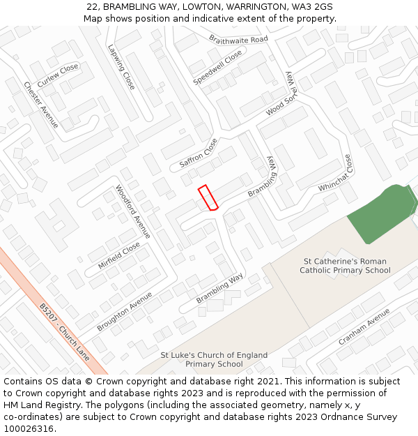 22, BRAMBLING WAY, LOWTON, WARRINGTON, WA3 2GS: Location map and indicative extent of plot