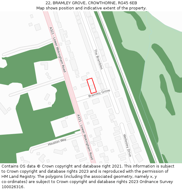 22, BRAMLEY GROVE, CROWTHORNE, RG45 6EB: Location map and indicative extent of plot