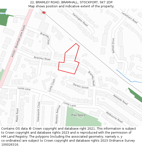 22, BRAMLEY ROAD, BRAMHALL, STOCKPORT, SK7 2DP: Location map and indicative extent of plot