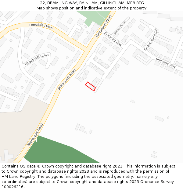 22, BRAMLING WAY, RAINHAM, GILLINGHAM, ME8 8FG: Location map and indicative extent of plot
