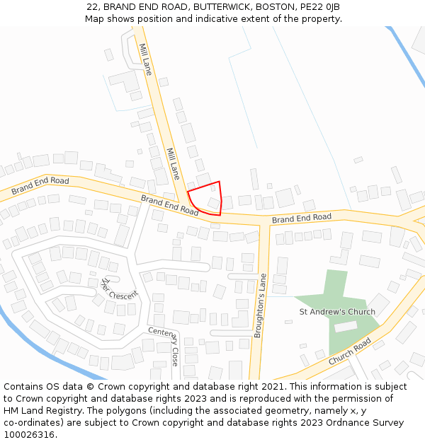 22, BRAND END ROAD, BUTTERWICK, BOSTON, PE22 0JB: Location map and indicative extent of plot