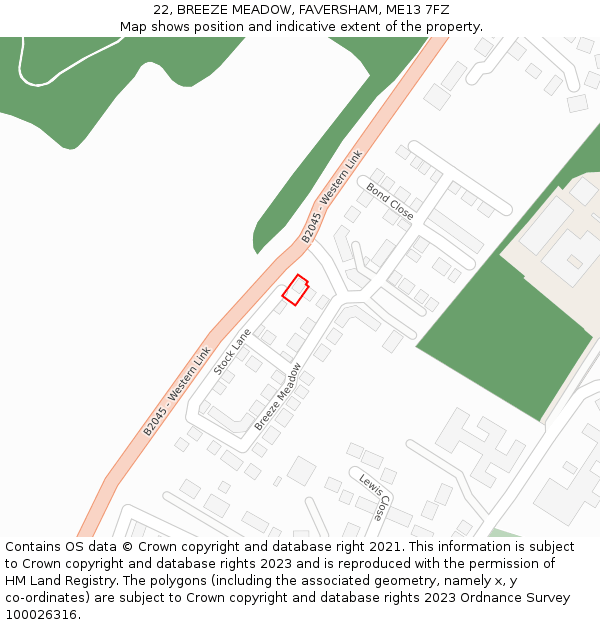 22, BREEZE MEADOW, FAVERSHAM, ME13 7FZ: Location map and indicative extent of plot