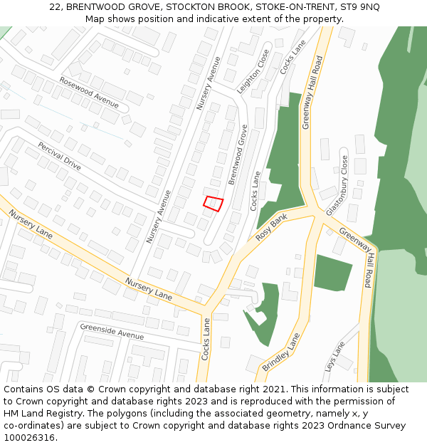 22, BRENTWOOD GROVE, STOCKTON BROOK, STOKE-ON-TRENT, ST9 9NQ: Location map and indicative extent of plot