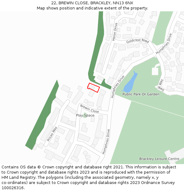 22, BREWIN CLOSE, BRACKLEY, NN13 6NX: Location map and indicative extent of plot