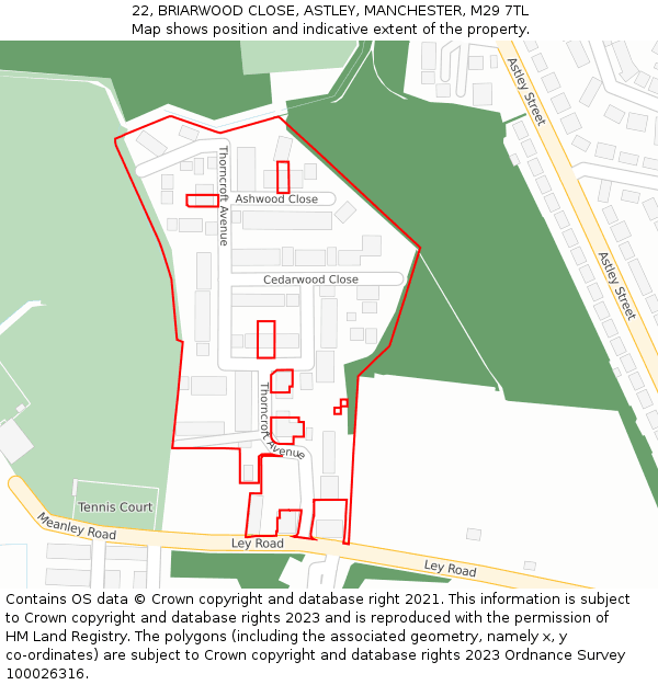 22, BRIARWOOD CLOSE, ASTLEY, MANCHESTER, M29 7TL: Location map and indicative extent of plot