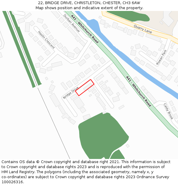 22, BRIDGE DRIVE, CHRISTLETON, CHESTER, CH3 6AW: Location map and indicative extent of plot