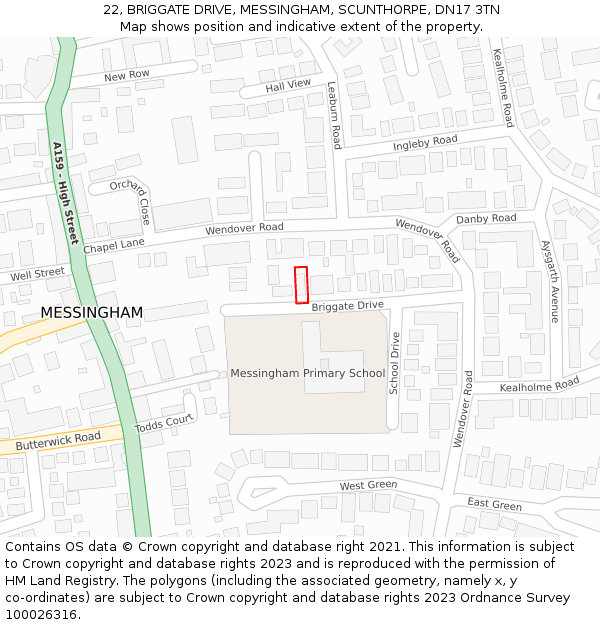 22, BRIGGATE DRIVE, MESSINGHAM, SCUNTHORPE, DN17 3TN: Location map and indicative extent of plot