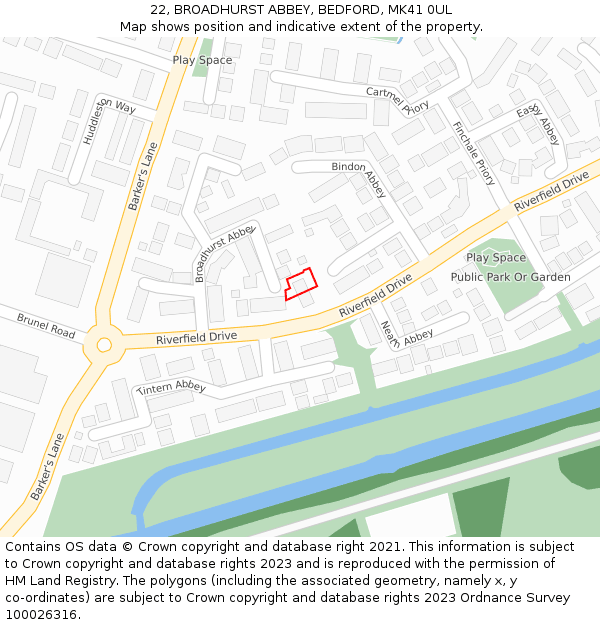 22, BROADHURST ABBEY, BEDFORD, MK41 0UL: Location map and indicative extent of plot