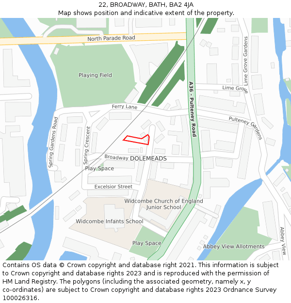 22, BROADWAY, BATH, BA2 4JA: Location map and indicative extent of plot