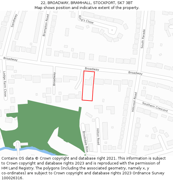 22, BROADWAY, BRAMHALL, STOCKPORT, SK7 3BT: Location map and indicative extent of plot