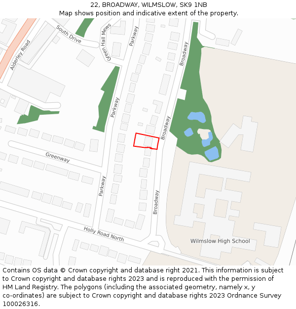 22, BROADWAY, WILMSLOW, SK9 1NB: Location map and indicative extent of plot