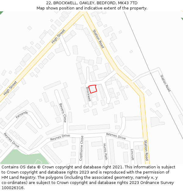 22, BROCKWELL, OAKLEY, BEDFORD, MK43 7TD: Location map and indicative extent of plot