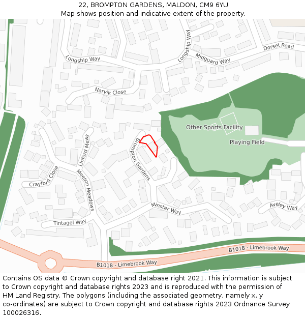 22, BROMPTON GARDENS, MALDON, CM9 6YU: Location map and indicative extent of plot