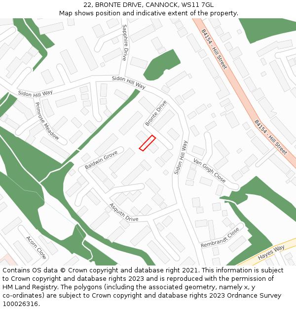 22, BRONTE DRIVE, CANNOCK, WS11 7GL: Location map and indicative extent of plot