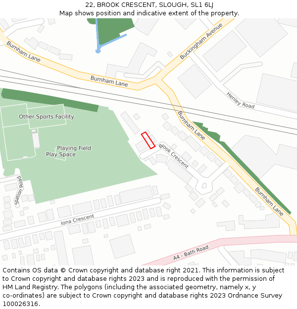 22, BROOK CRESCENT, SLOUGH, SL1 6LJ: Location map and indicative extent of plot