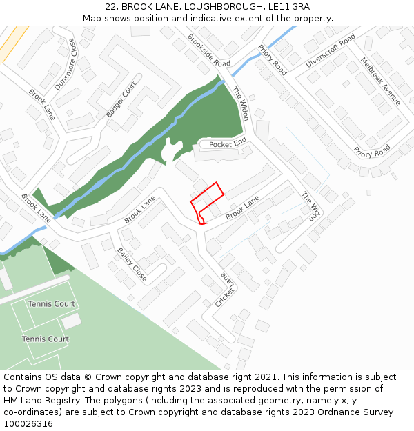 22, BROOK LANE, LOUGHBOROUGH, LE11 3RA: Location map and indicative extent of plot