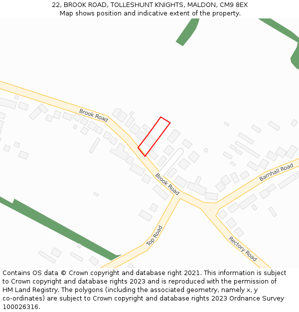 22, BROOK ROAD, TOLLESHUNT KNIGHTS, MALDON, CM9 8EX: Location map and indicative extent of plot