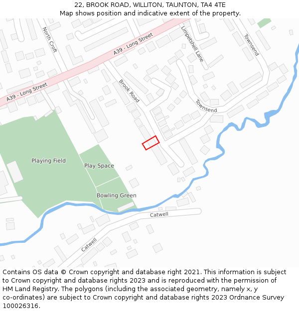 22, BROOK ROAD, WILLITON, TAUNTON, TA4 4TE: Location map and indicative extent of plot