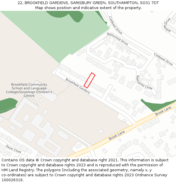 22, BROOKFIELD GARDENS, SARISBURY GREEN, SOUTHAMPTON, SO31 7DT: Location map and indicative extent of plot