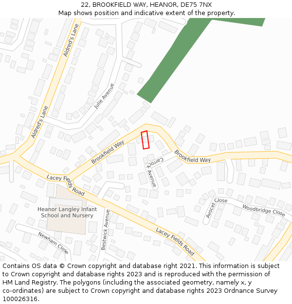 22, BROOKFIELD WAY, HEANOR, DE75 7NX: Location map and indicative extent of plot