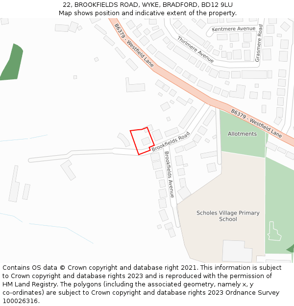 22, BROOKFIELDS ROAD, WYKE, BRADFORD, BD12 9LU: Location map and indicative extent of plot