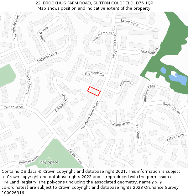 22, BROOKHUS FARM ROAD, SUTTON COLDFIELD, B76 1QP: Location map and indicative extent of plot