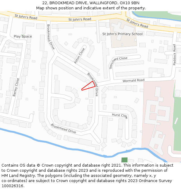 22, BROOKMEAD DRIVE, WALLINGFORD, OX10 9BN: Location map and indicative extent of plot