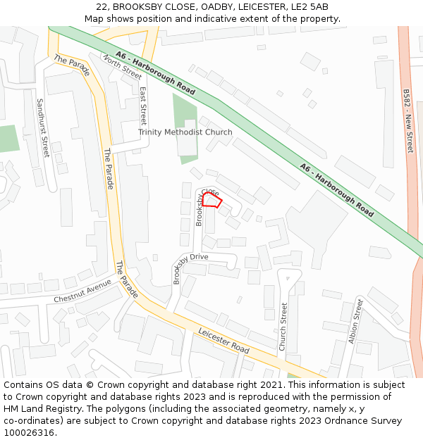 22, BROOKSBY CLOSE, OADBY, LEICESTER, LE2 5AB: Location map and indicative extent of plot