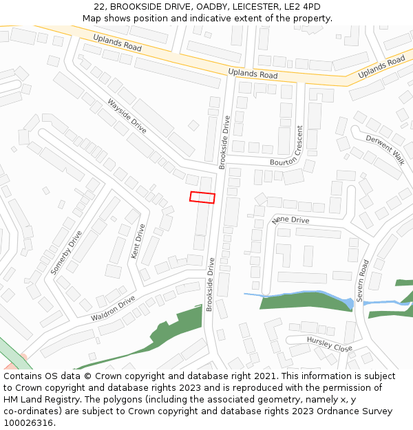 22, BROOKSIDE DRIVE, OADBY, LEICESTER, LE2 4PD: Location map and indicative extent of plot