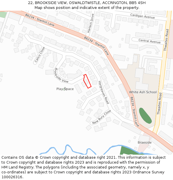 22, BROOKSIDE VIEW, OSWALDTWISTLE, ACCRINGTON, BB5 4SH: Location map and indicative extent of plot