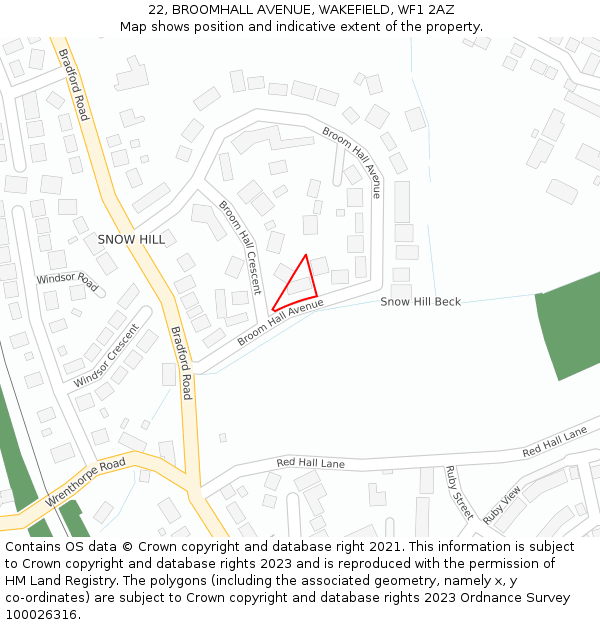 22, BROOMHALL AVENUE, WAKEFIELD, WF1 2AZ: Location map and indicative extent of plot