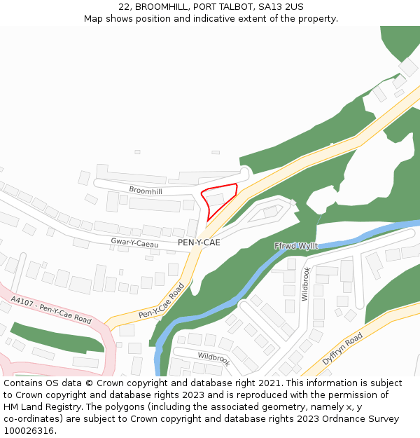 22, BROOMHILL, PORT TALBOT, SA13 2US: Location map and indicative extent of plot