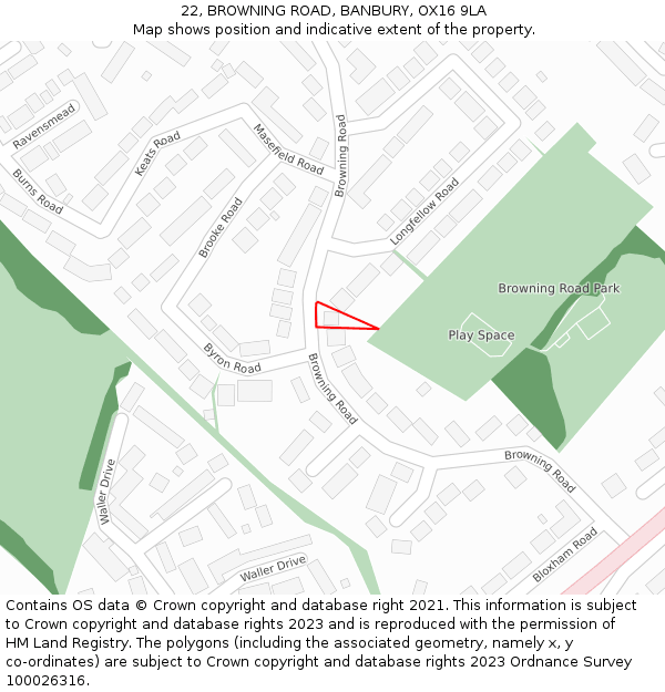 22, BROWNING ROAD, BANBURY, OX16 9LA: Location map and indicative extent of plot