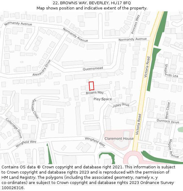 22, BROWNS WAY, BEVERLEY, HU17 8FQ: Location map and indicative extent of plot