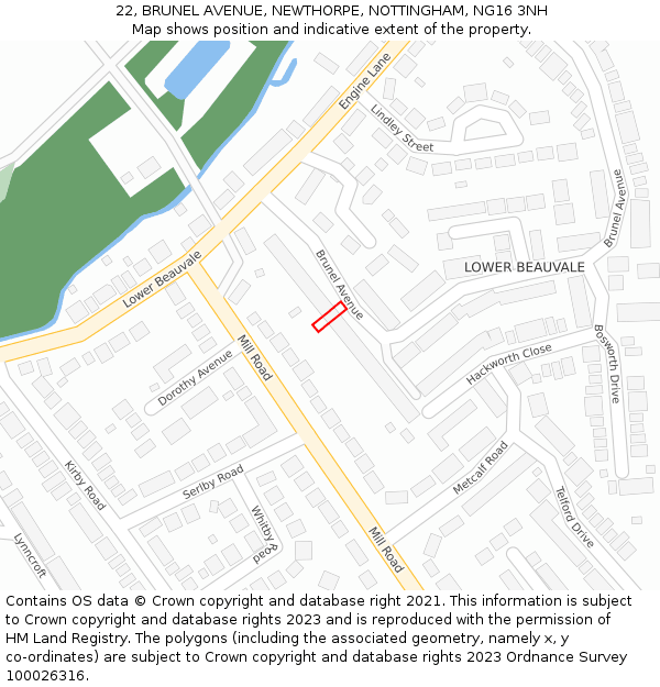 22, BRUNEL AVENUE, NEWTHORPE, NOTTINGHAM, NG16 3NH: Location map and indicative extent of plot