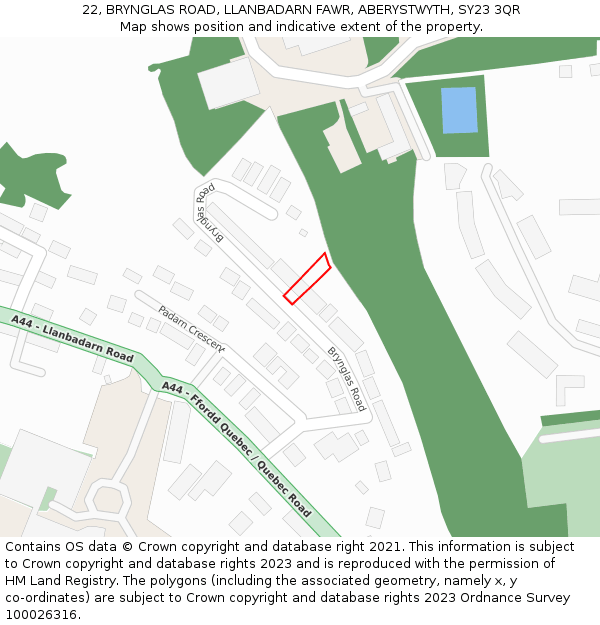 22, BRYNGLAS ROAD, LLANBADARN FAWR, ABERYSTWYTH, SY23 3QR: Location map and indicative extent of plot